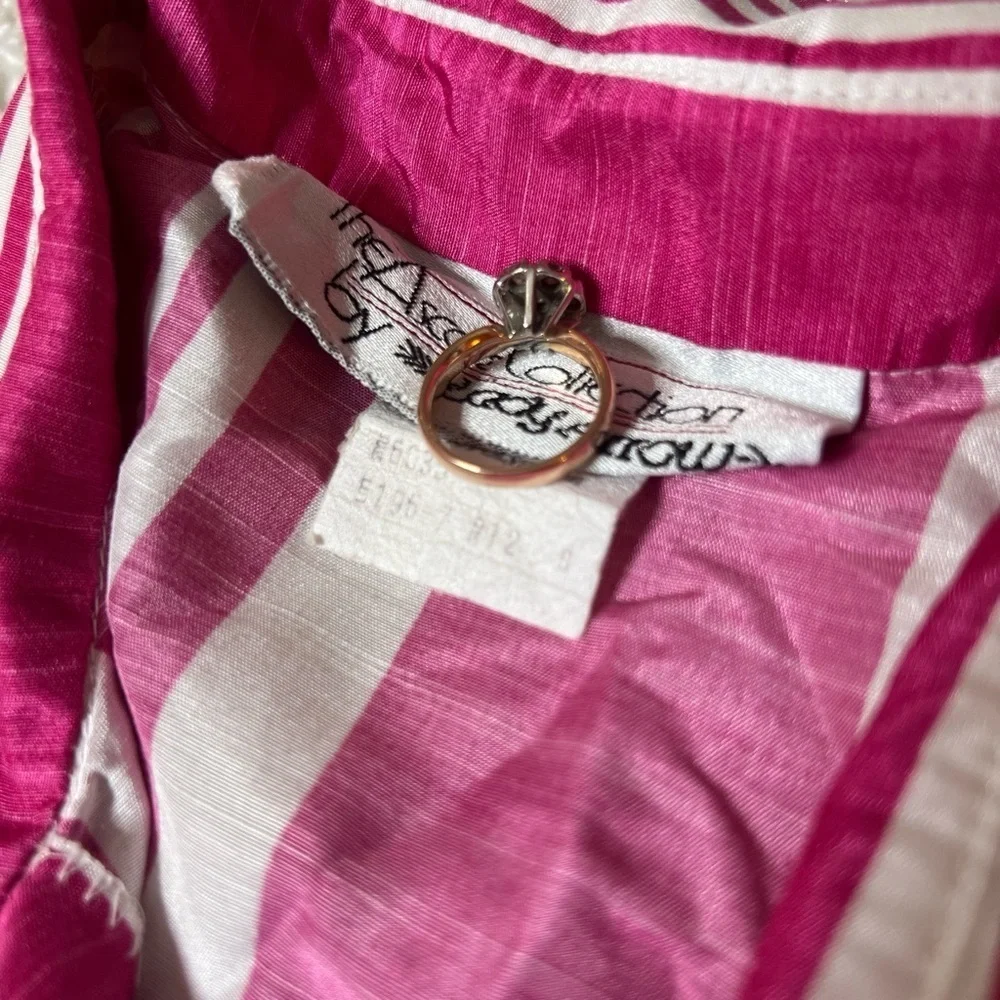 Vintage 80s Pink White Striped Button Up Blouse Women’s Size 12 Retro